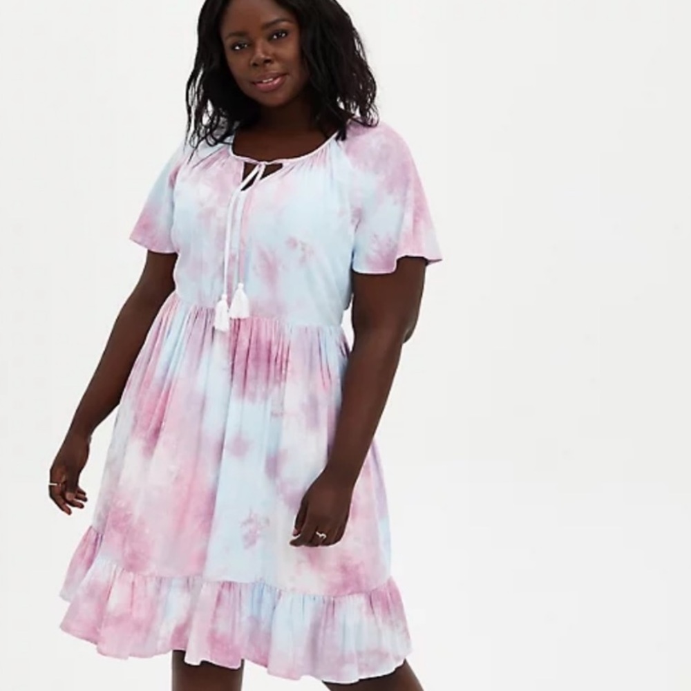 Torrid 1X Multi Tie-Dye Crosshatch Babydoll Dress